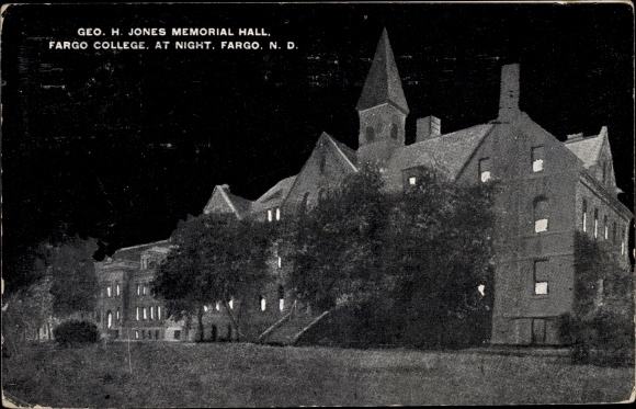 Postcard Fargo North Dakota USA, College at Night