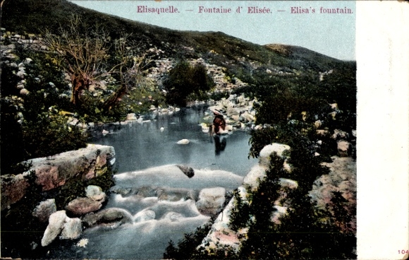 Postcard Jericho Palestine, Elisha Spring, Elisha Spring