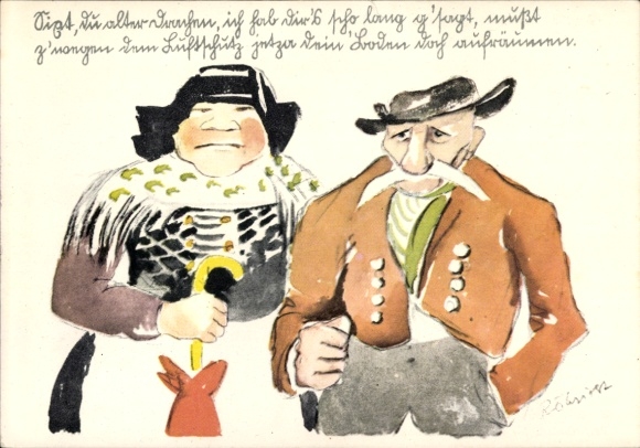 Artist AK German air raid protection PC, The Taming of the Shrew, old couple in traditional dress