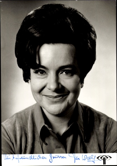 TV presenter Ria Wolf, portrait, autograph