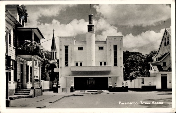 Postcard Paramaribo Suriname, Tower theater