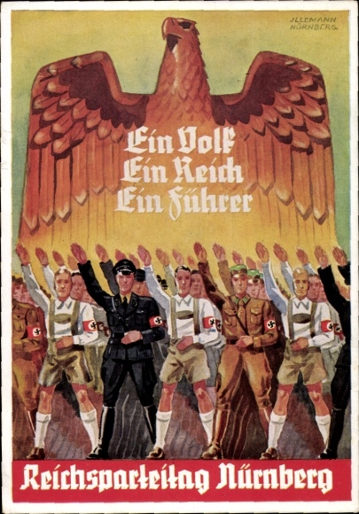 Artist Postcard Illemann, Nuremberg Party Rally, One People, One Reich, One Leader, SA, SS