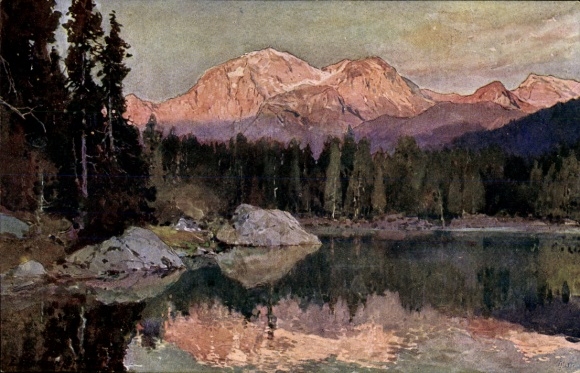 Artist Postcard Compton, Ramsau in Berchtesgaden, Upper Bavaria, Hintersee, reflection, Göll