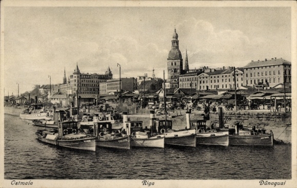 Postcard Riga Latvia, harbor view, boats, East Mala, Daugavpils