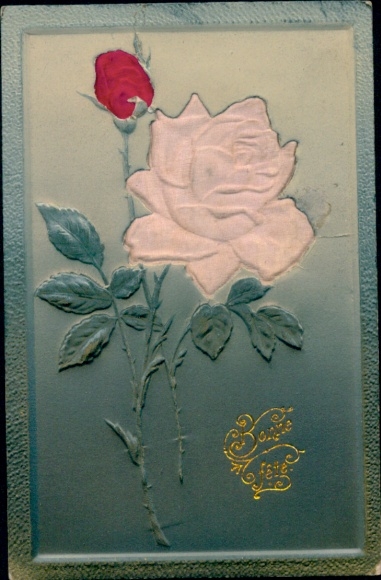 Material Postcard Congratulations, Blooming Rose, Bud