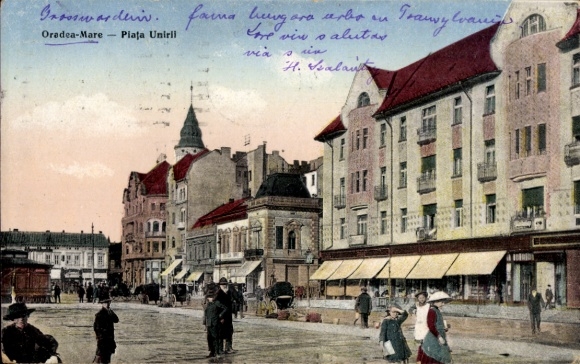 Postcard Oradea Großwardein Nagyvárad Romania, Square, Passersby