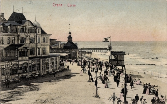 Postcard Selenogradsk Baltic Sea resort Cranz East Prussia, Corso, beach promenade