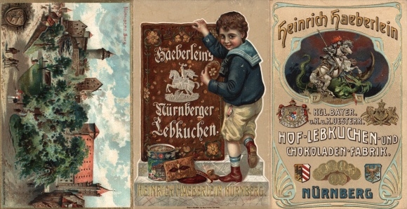 Klapp Postcard Nuremberg, Heinrich Haeberlein, Court Gingerbread and Chocolate Factory, Nuremberg Gingerbread