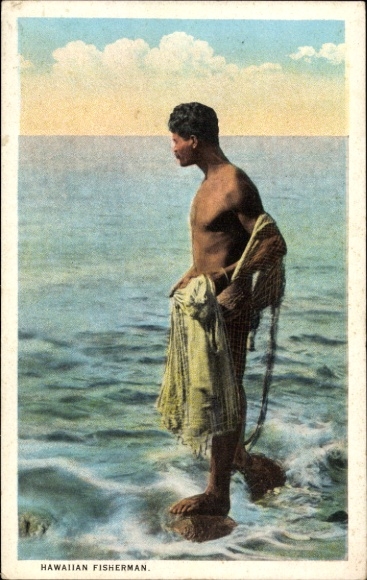 Postcard Hawaii USA, Hawaiian fisherman