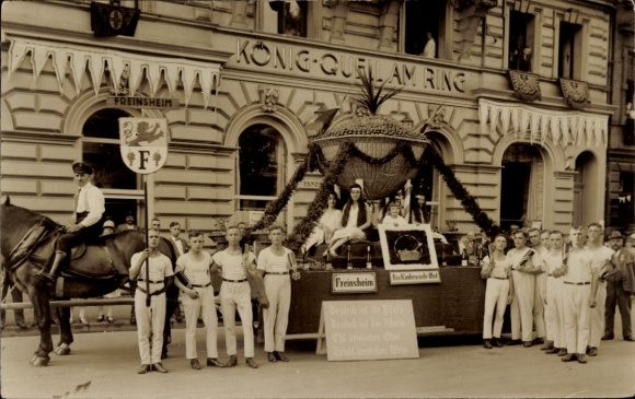 Photo: Postcard Gymnastics Festival, float of the Freinsheim Gymnastics Club on the Palatinate Wine Route, König-Quell am Ring, Cologne