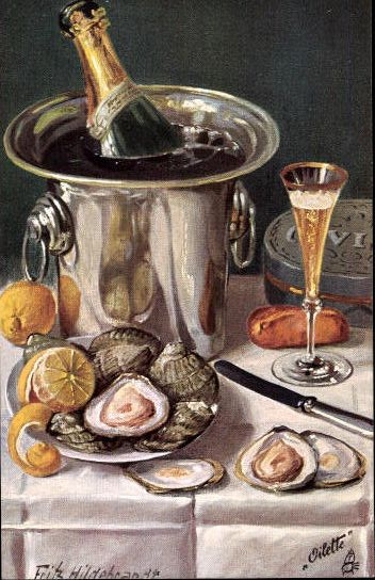 6 artist PCs in an envelope by Fritz Hildebrandt, Oilette series For tasty tongues