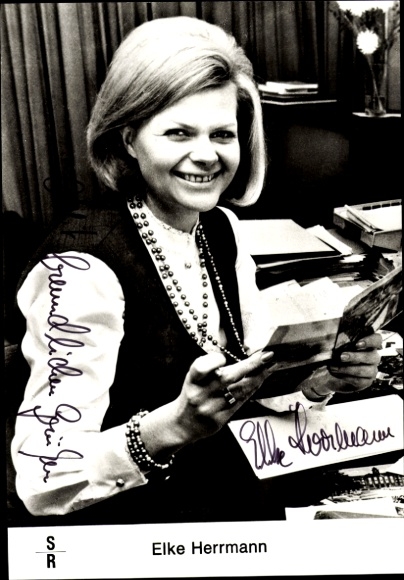 TV presenter Elke Herrmann, portrait, autograph