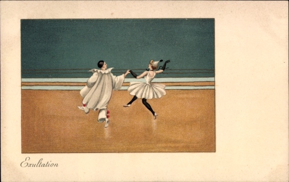 Artist Postcard Exultation, Pierrot, Pierrette, Lovers
