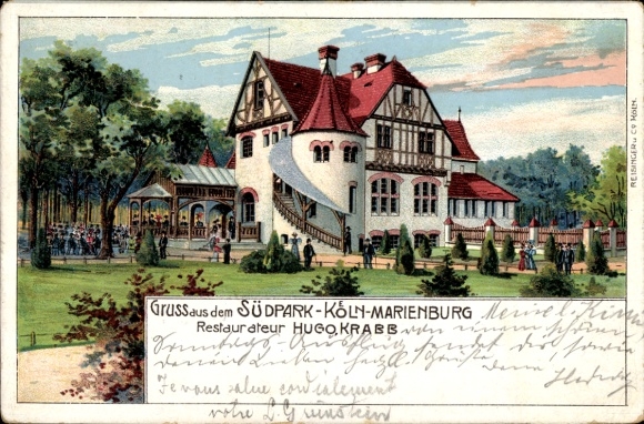 Lithograph Marienburg, Cologne on the Rhine, South Park, Hugo Krabb Restaurant