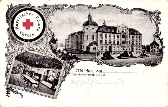 Postcard Neuhausen Nymphenburg Munich Bavaria, Bavarian Women's Association, Red Cross