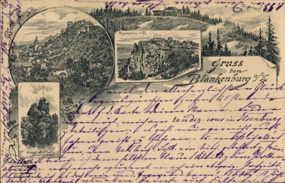 Precursor Chromo-Litho Blankenburg am Harz, town, Regenstein, goat head, grandfather