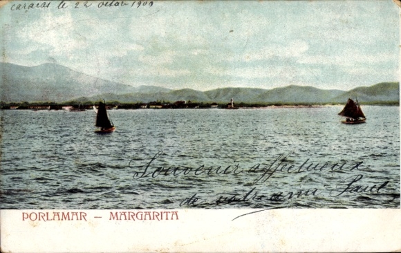 Postcard Porlamar Isla de Margarita Venezuela, general view, sailboats