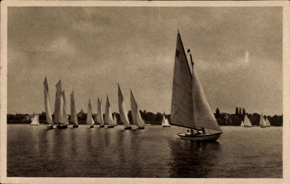 Postcard sailing regatta on Lake Constance
