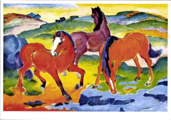 Artist Postcard Marc, Franz, Red Horses, Red Horses, Expressionism