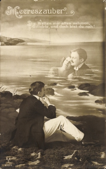 Postcard Sea magic, the waves take everything from me, beloved, and yet you are near!