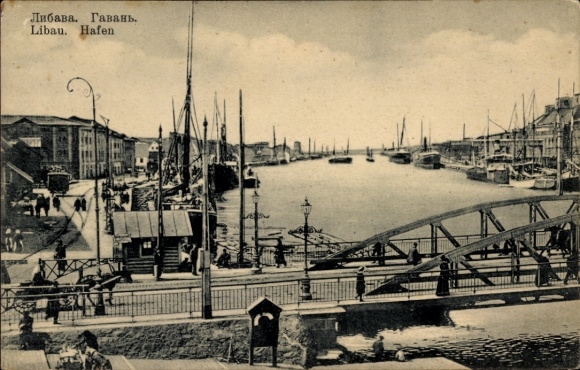 Postcard Liepaja Libau Latvia, Port