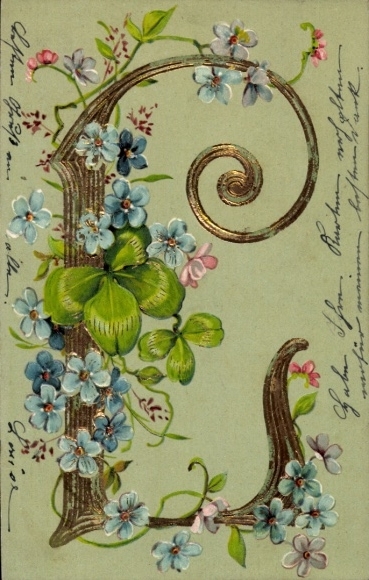 Embosser letters Ak, clover leaves, forget-me-nots