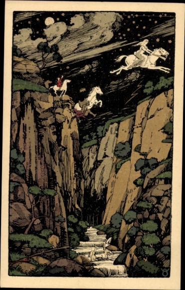 Lithograph from Thale in the Harz Mountains, The Legend of the Rosstrappe, Brünhild, Bodo, Bodetal
