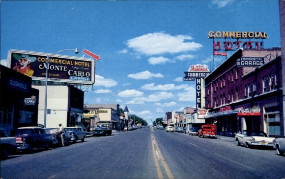 Postcard Elko Nevada USA, street, commercial hotel