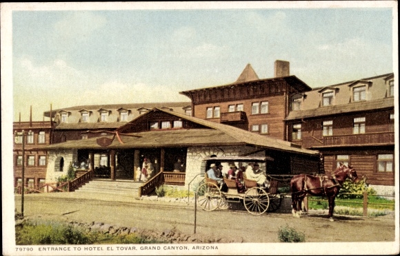 Postcard Grand Canyon Arizona United States, Entrance to Hotel el Tovar