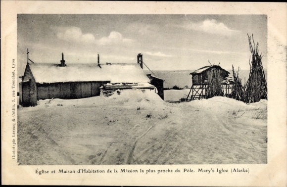 AK Alaska USA, Eglise and Maison d'Habitation de la Mission la plus proche du Pole, Mary's Igloo
