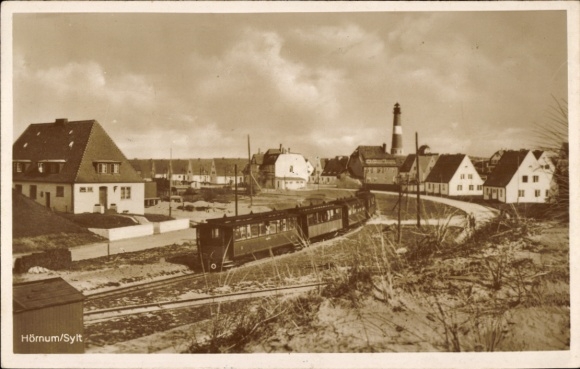 Postcard Hörnum on Sylt North Frisia, partial view, railway line, lighthouse