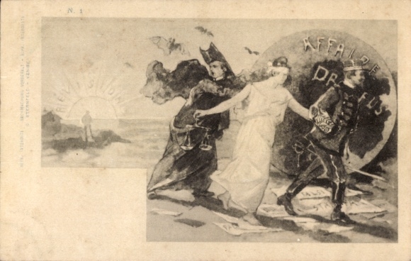 Judaika Postcard Dreyfus Affair, Affaire Dreyfus, Justice is led away