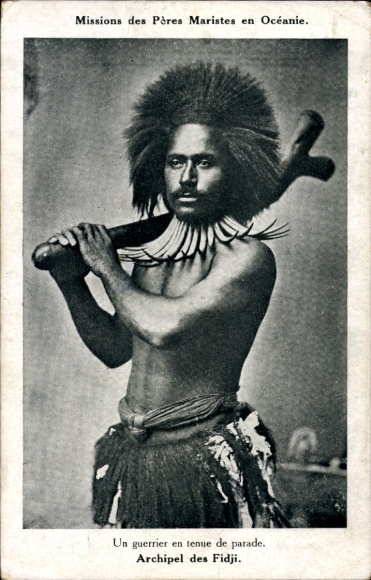 Postcard Fiji, A warrior in parade clothing