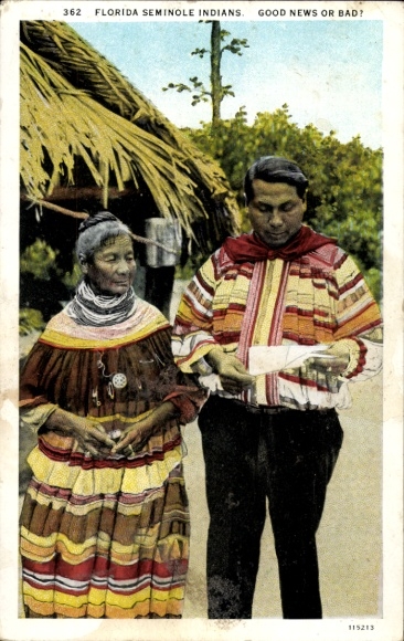 Postcard Florida, Seminole Indians, couple with letter