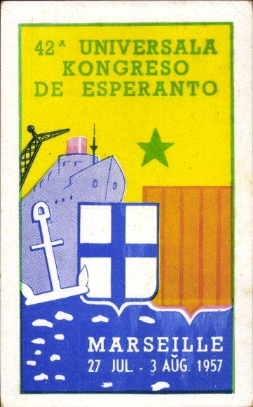 Artist Postcard Marseille, 42a Universala Kongreso de Esperanto, 1957