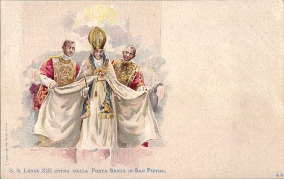 Postcard Pope Leo XIII, Porta Santa, San Pietro