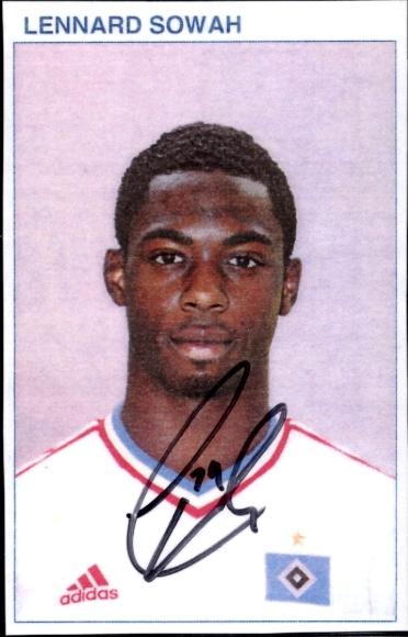 Autographed card of footballer Lennard Sowah, Hamburger SV, autograph