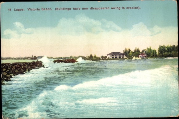 Postcard Lagos Nigeria, Victoria Beach, Buildings have now disappeared owing to erosion
