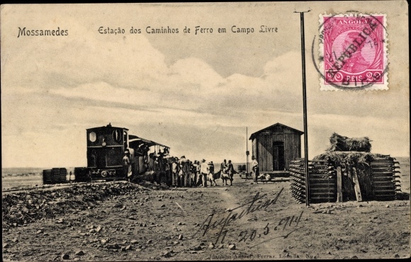 Postcard Moçâmedes Mossamedes Angola, Railway Station in Campo Livre, Bahnhof