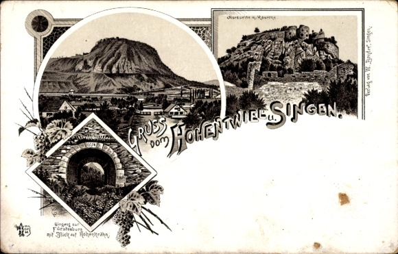 Lithograph of Singen Hohentwiel, Baden-Württemberg, Fürstenburg