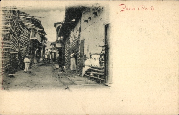 Postcard Paita Peru, street, houses