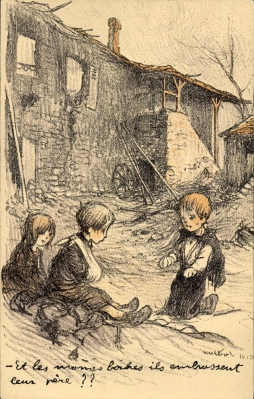 Artist Postcard Poulbot, Injured Children, Boy without Hands, World War I