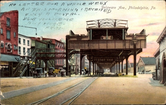 Postcard Philadelphia Pennsylvania USA, Delaware Ave, people, tram,