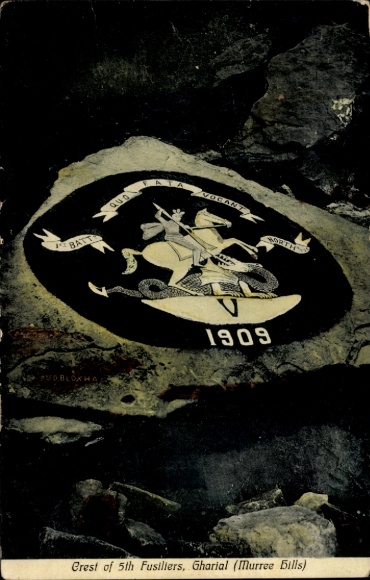 Postcard Murree Hills Pakistan, coat of arms of the 5th Fusilier Regiment, Gharial