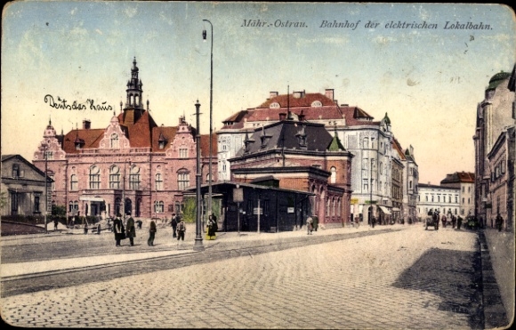 Postcard Moravská Ostrava Mährisch Ostrau Region Mährisch Silesia, station of the electric local railway