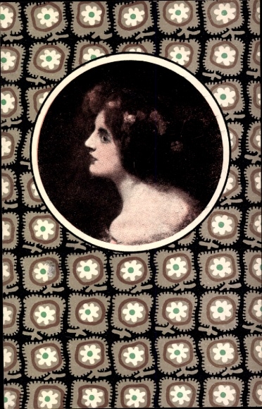 Artist Postcard Fochler, L., fabric pattern design, female portrait, Wiener Werkstätte