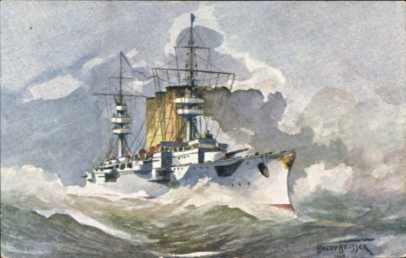 Artist Postcard Heusser, Harry, Battleship O'Higgins, Chile