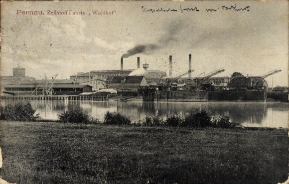 Postcard Pärnu Pernau Estonia, Waldhof pulp factory