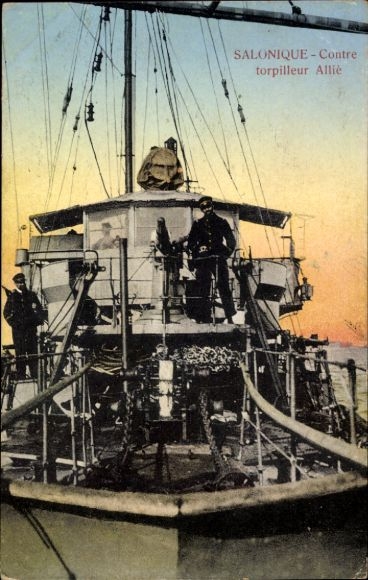 Postcard Thessaloniki Greece, Contre torpilleur Allie, British warship