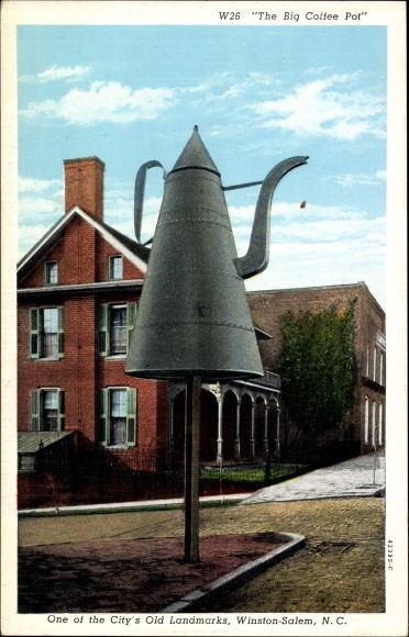Postcard Winston-Salem North Carolina USA, The Big Coffee Pot, The Mickey Coffee Pot Marker
